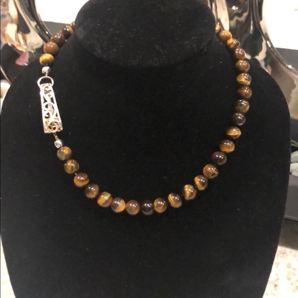 Hand made Tiger Eye beads necklace with Silver plated art deco snap closure - Picture 2 of 12